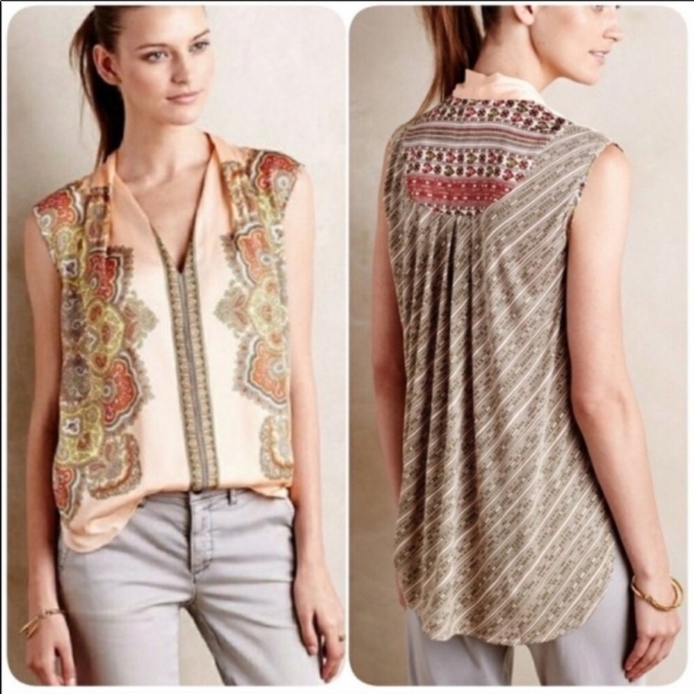 Anthropologie Tiny peach paisley Sunset Blouse XS - Picture 1 of 8
